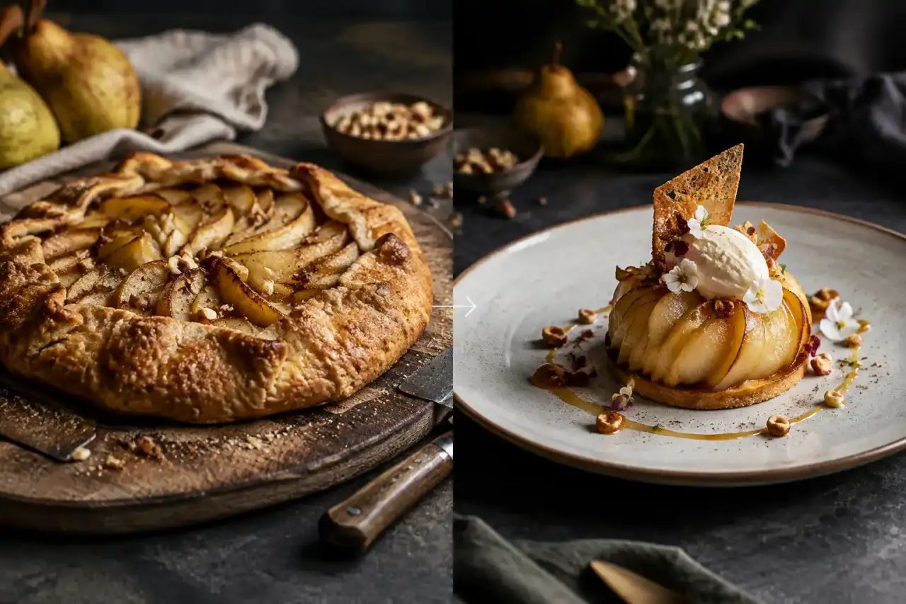 Tarte rustique aux fruits de saison transformée en dessert raffiné