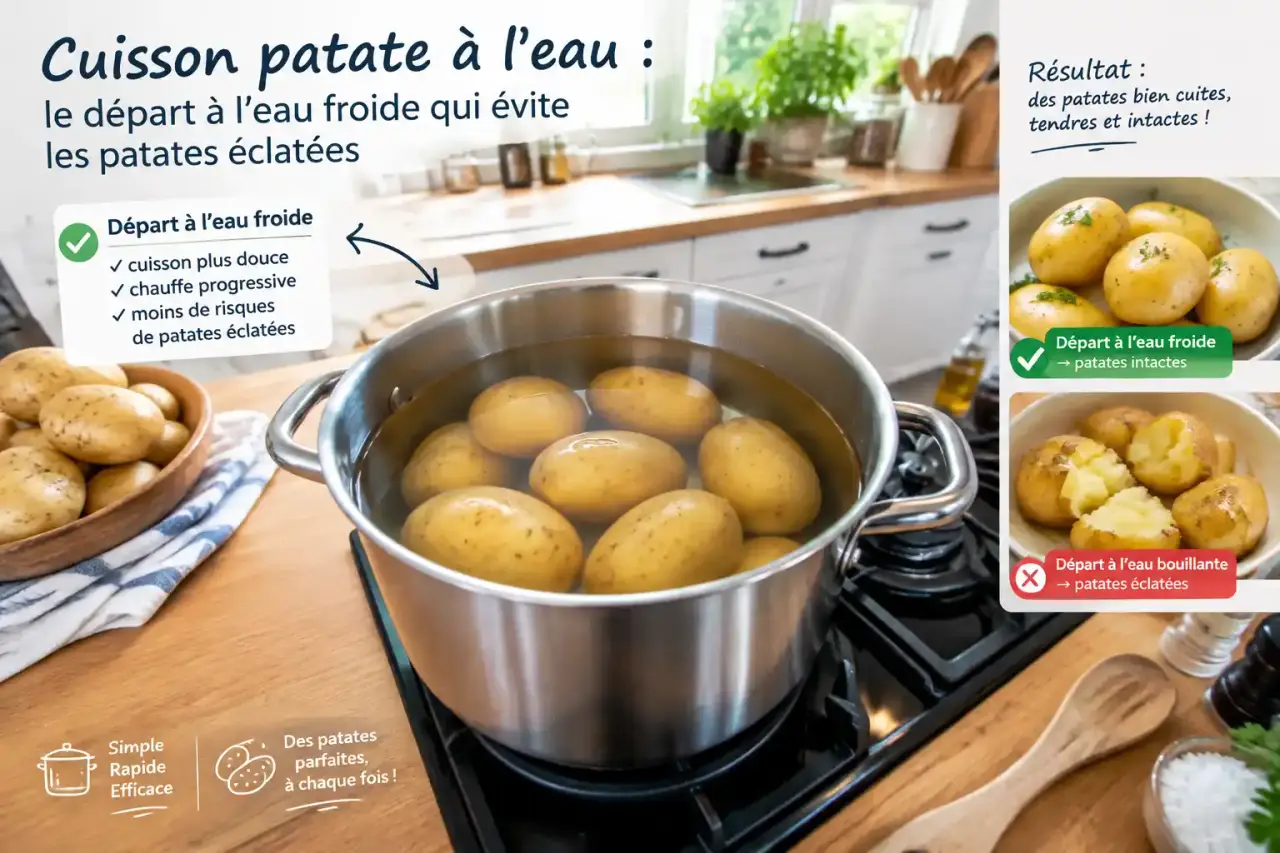 Cuisson patate à l'eau : le départ à l'eau froide qui évite les patates éclatées