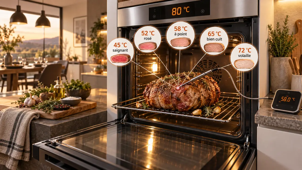 Cuisson basse température au four : 80 °C, une sonde et 5 repères à cœur