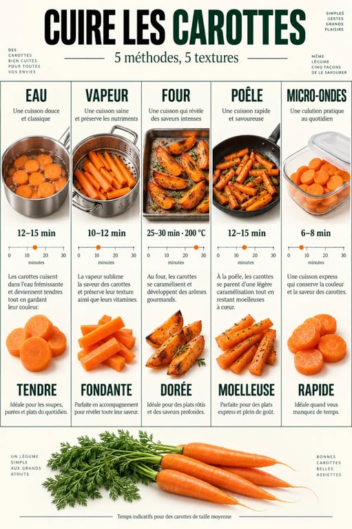 Infographie des temps et méthodes de cuisson des carottes