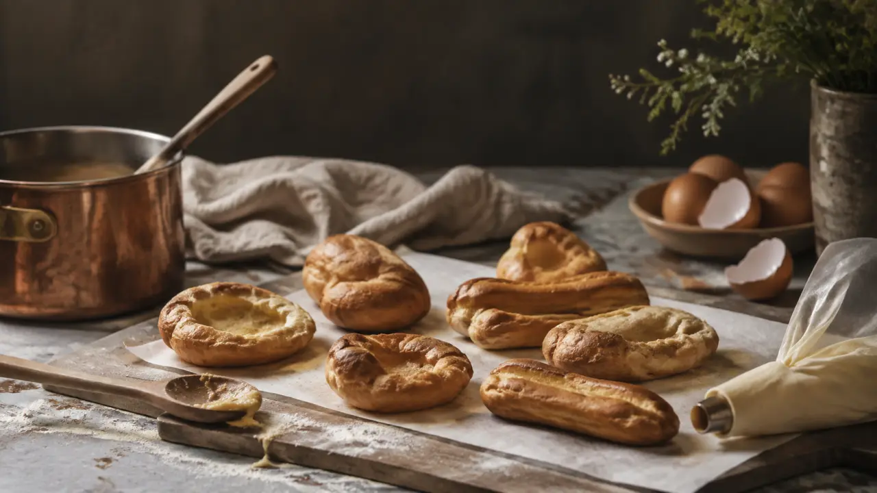 Pâte à choux prête à être enfournée dans une ambiance chaleureuse