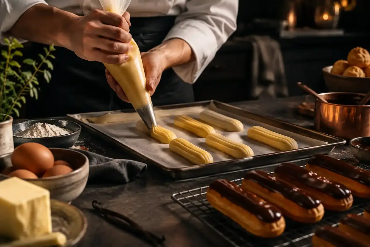 Préparation d'une pâte à choux pour réaliser des éclairs réguliers