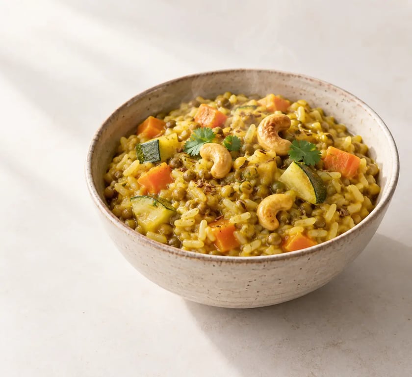 Ayurveda recette de kitchari aux légumes, riz et haricots mungo