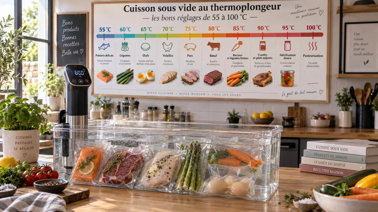Cuisson sous vide au thermoplongeur : les bons réglages de 55 à 100 °C