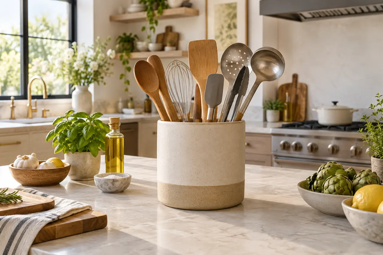 Pot à ustensiles de cuisine : le bon diamètre pour éviter le désordre