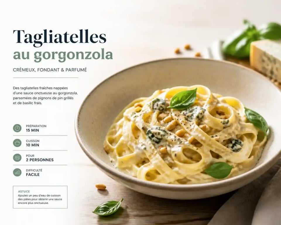 Recette avec des pâtes fraîches : tagliatelles au gorgonzola et pignons de pin
