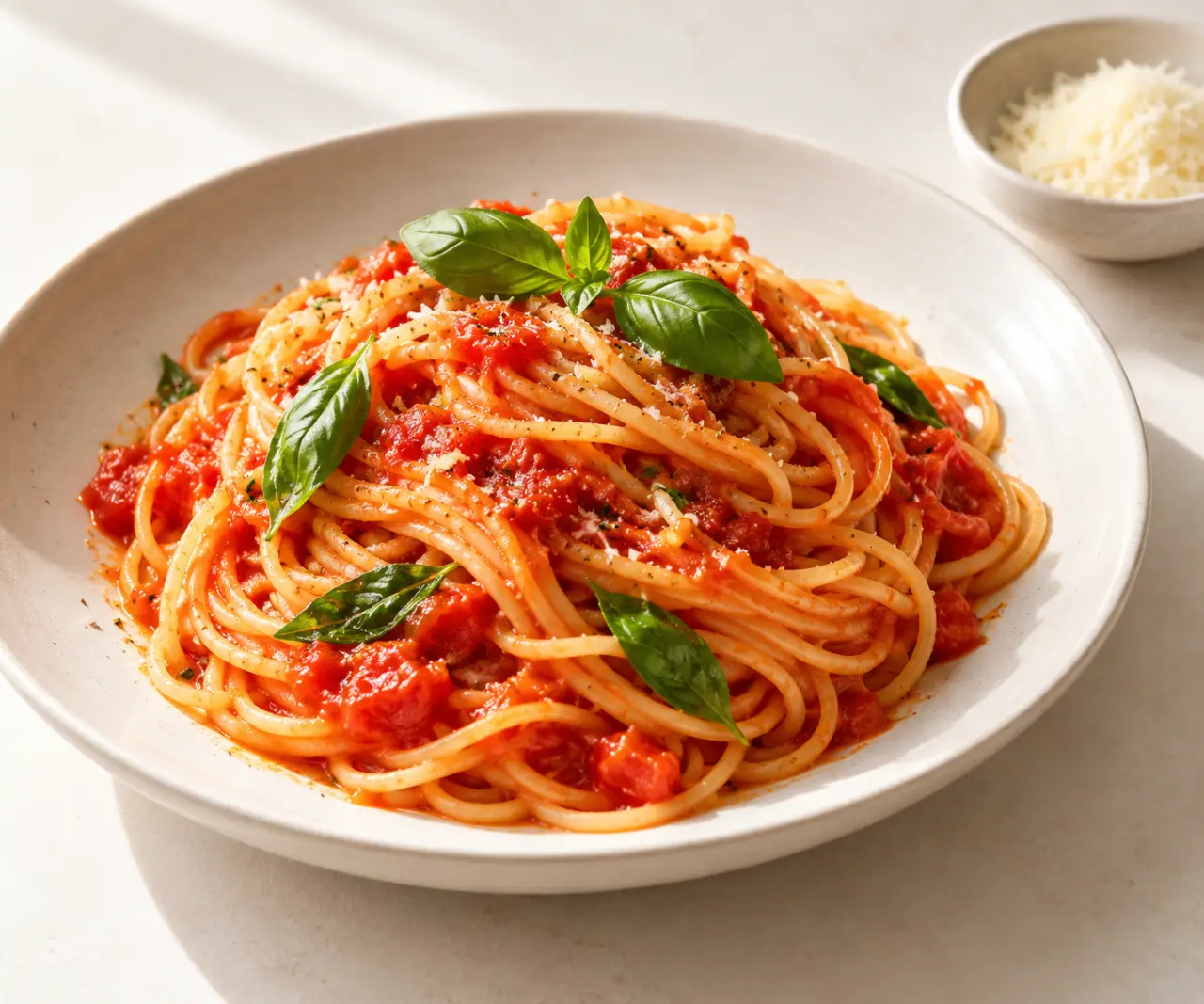 Recette italienne de pâtes à la tomate maison avec basilic frais